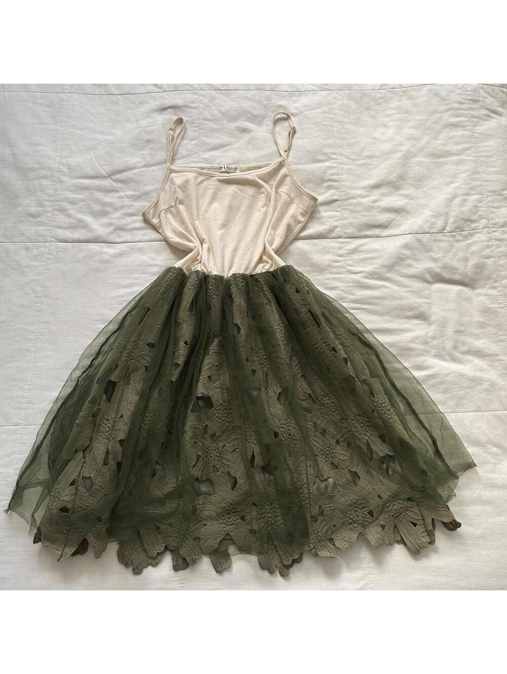 Axes Femme Cream White Jade Green Lace Dress Fairycore Mori Kei M Japan
